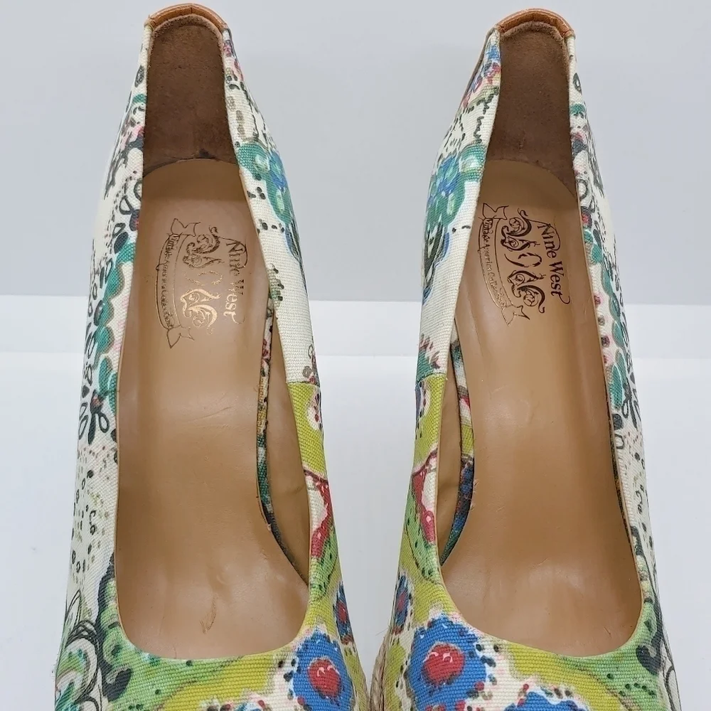 Nine West Vintage American Collection Colorful Summer Wedge Espadrilles Sz 10